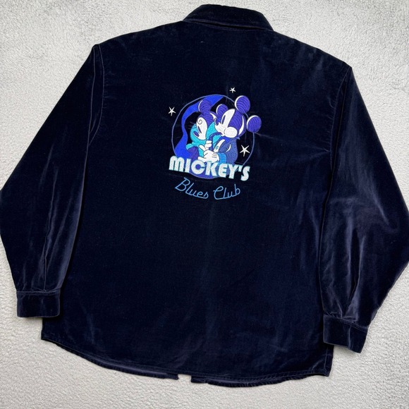 Disney Tops - Vintage 90s Disney Embroidered Mickey's Blues Club Velour Button Up Shirt